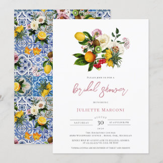 Mediterranean Tile Floral Citrus Bridal Shower Invitation