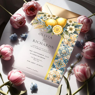 Mediterranean Tile flower Italian Positano Lemon Acrylic Invitations