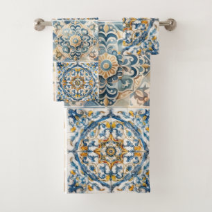 Mediterranean Tile flower Italian Positano Lemon Bath Towel Set