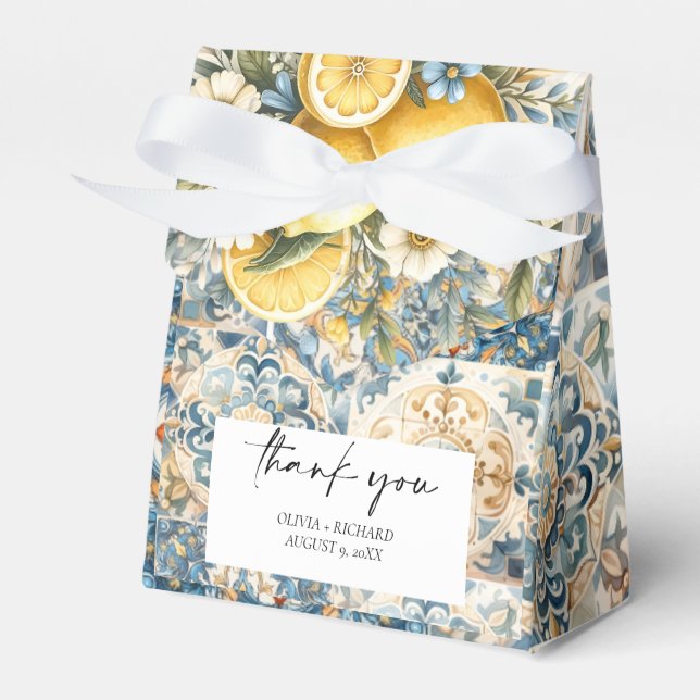 Mediterranean Tile flower Italian Positano Lemon Favor Boxes (Front Side)