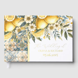 Mediterranean Tile flower Italian Positano Lemon Foil Guest Book