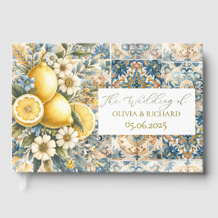 Mediterranean Tile flower Italian Positano Lemon Foil Guest Book