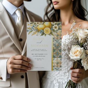 Mediterranean Tile flower Italian Positano Lemon Foil Invitation