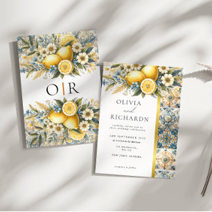 Mediterranean Tile flower Italian Positano Lemon Invitation