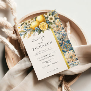 Mediterranean Tile flower Italian Positano Lemon Invitation