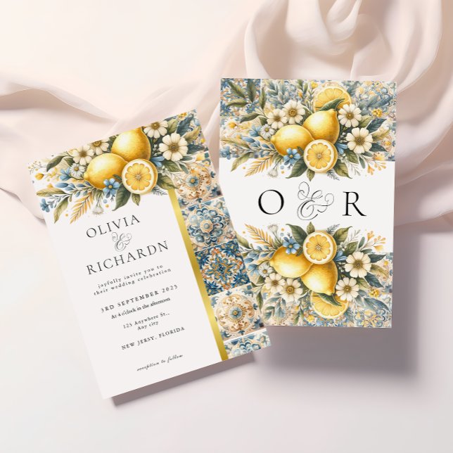 Mediterranean  Tile flower Italian Positano Lemon  Invitation (Creator Uploaded)