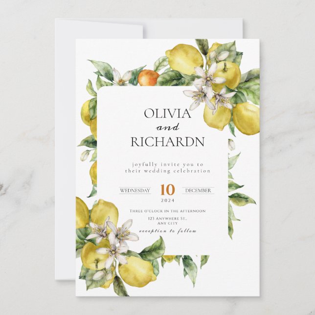 Mediterranean Tile flower Italian Positano Lemon  Invitation (Front)
