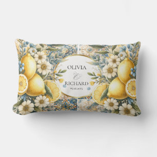 Mediterranean Tile flower Italian Positano Lemon Lumbar Pillow