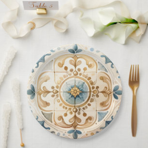 Mediterranean Tile flower Italian Positano Lemon Paper Plates