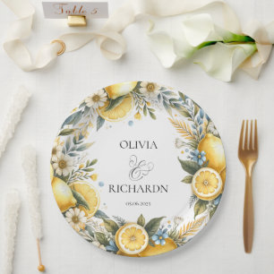 Mediterranean Tile flower Italian Positano Lemon Paper Plates
