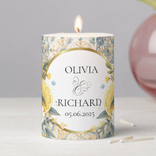Mediterranean Tile flower Italian Positano Lemon Pillar Candle