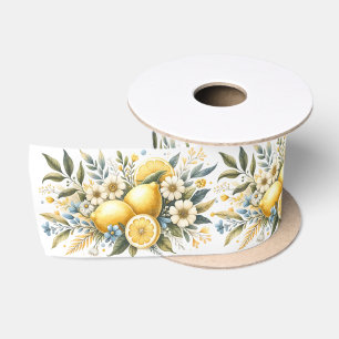 Mediterranean Tile flower Italian Positano Lemon Satin Ribbon