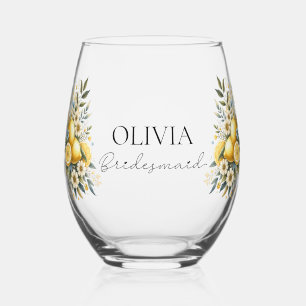 Mediterranean Tile flower Italian Positano Lemon Stemless Wine Glass