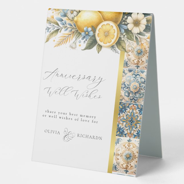 Mediterranean  Tile flower Italian Positano Lemon  Table Tent (Front)