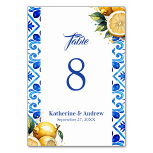 Mediterranean Tile Italian Lemon Wedding Table Number