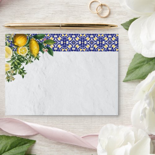 Mediterranean Tile Lemon 5x7 Wedding Invitation Envelope