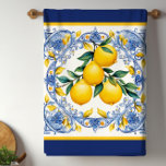 Mediterranean Tile Lemon Bouquet Kitchen Towel<br><div class="desc">Mediterranean tile and pretty lemon bouquet kitchen towels. Beautiful lemons on a blue and white Mediterranean tile background. You can add text to personalize.</div>