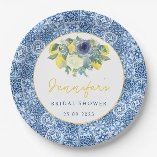 Mediterranean tile Lemon Bridal Paper Plate