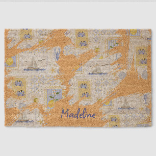 Mediterranean Tile Lemon Coastal Name Fiber Doormat