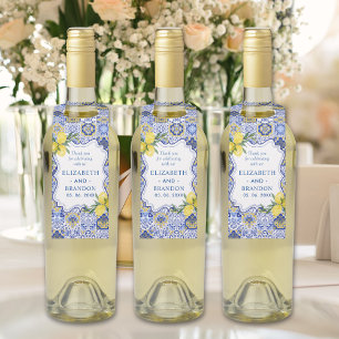 Mediterranean Tile & Lemon Elegance Wedding Bottle Hanger Tag