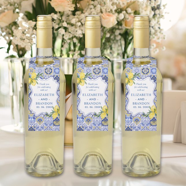 Mediterranean Tile & Lemon Elegance Wedding Bottle Hanger Tag (Creator Uploaded)