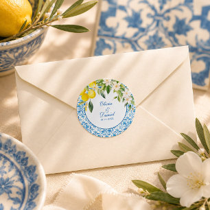 Mediterranean Tile & Lemon Favor Sticker