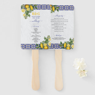 Mediterranean Tile Lemon Wedding Program Hand Fan