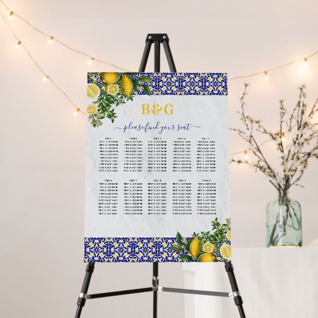 Mediterranean Tile Lemon Wedding Seating Chart Foam Board (In Situ (Stand))