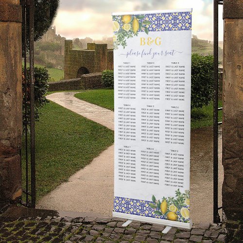 Mediterranean Tile Lemon Wedding Seating Chart Retractable Banner