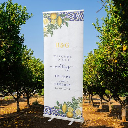 Mediterranean Tile Lemon Wedding Welcome  Retractable Banner