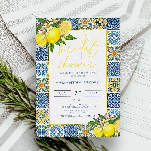 Mediterranean Tile  Lemons Chic Bridal Shower Invitation