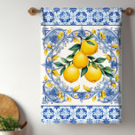 Mediterranean Tile Lemons Kitchen Towel<br><div class="desc">Mediterranean tile and lemon bouquet kitchen towels. Beautiful lemons on a blue and white Mediterranean tile background. You can add text to personalize.</div>