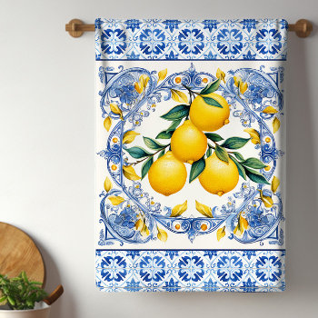 Mediterranean Tile Lemons Kitchen Towel by All_Occasion_Gifts at Zazzle