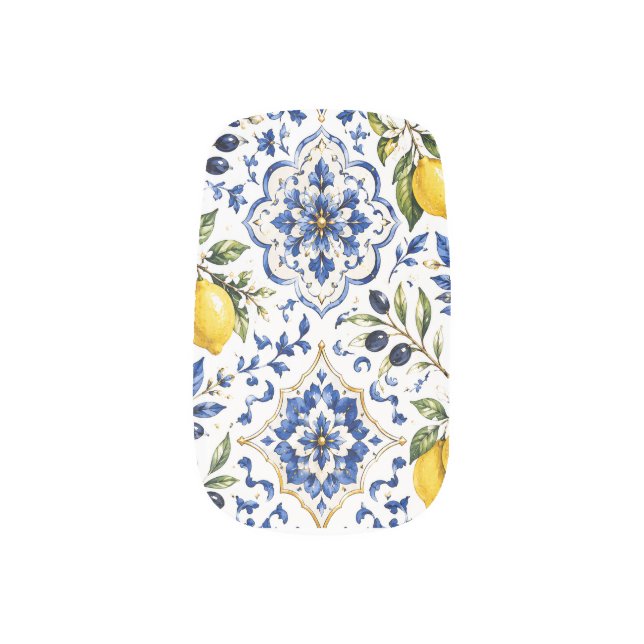 Mediterranean Tile Nail Wrap Set | Colorful nail (Left Thumb)