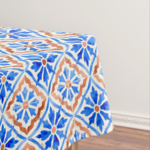 Mediterranean Tile Pattern Blue Terracotta Tablecloth