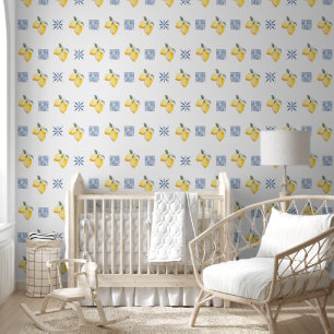 Mediterranean Tile Pattern Lemons Amalfi Coast Wallpaper