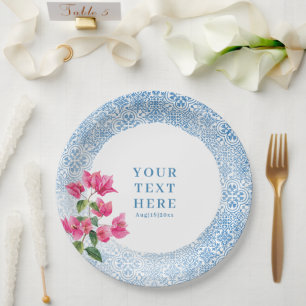 Mediterranean tile pattern paper plates