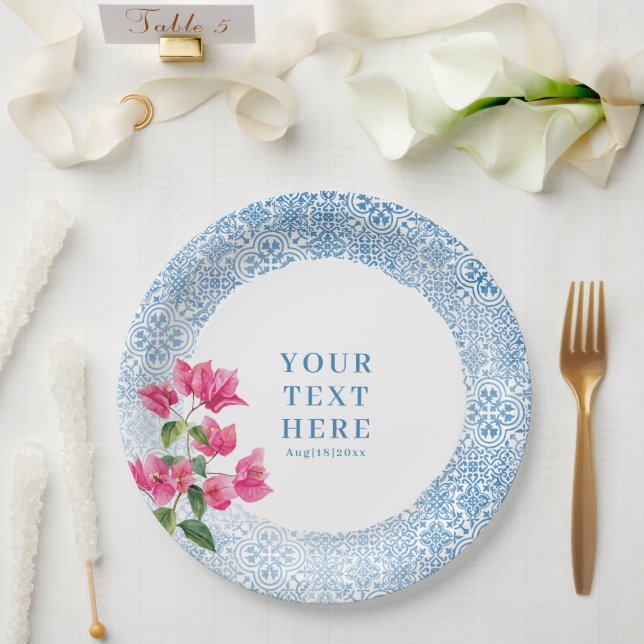 Mediterranean tile pattern paper plates (Wedding)