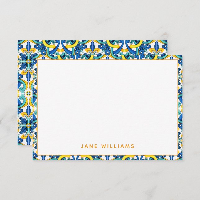 Mediterranean Tile Pattern Personalized Note Card (Front/Back)