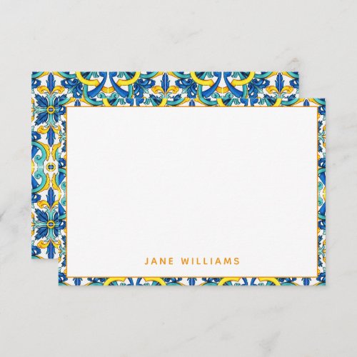 Mediterranean Tile Pattern Personalized Note Card
