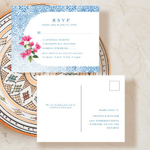 Mediterranean tile pattern RSVP Response Announcement Postcard