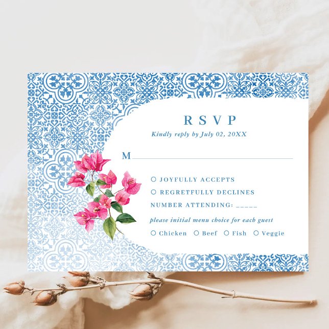 Mediterranean tile pattern RSVP Response Card (Creator Uploaded)
