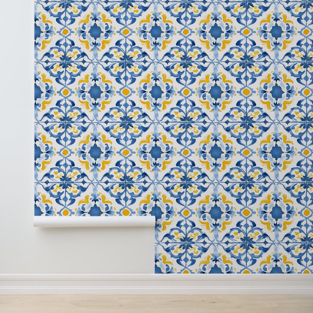Mediterranean Tile Patterns Marble Design Room Wallpaper (Application)
