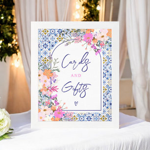 Mediterranean Tile Pink Floral Cards and Gifts Poster