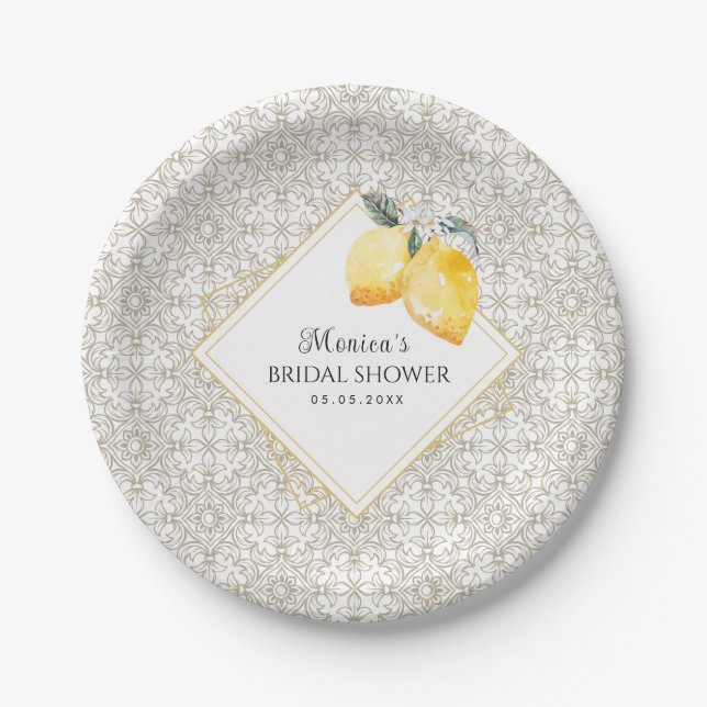 Mediterranean Tile Spanish Italian Bridal Shower Paper Plates (Front)