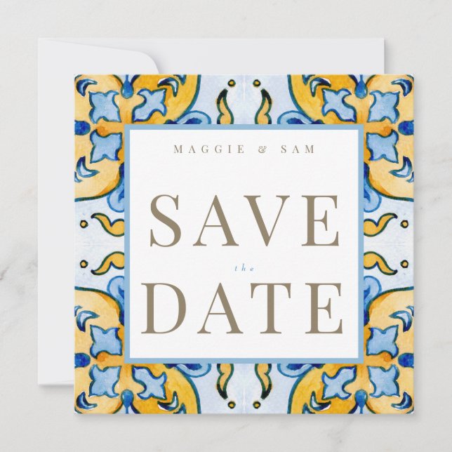 Mediterranean Tile Square Wedding Save the Date  (Front)
