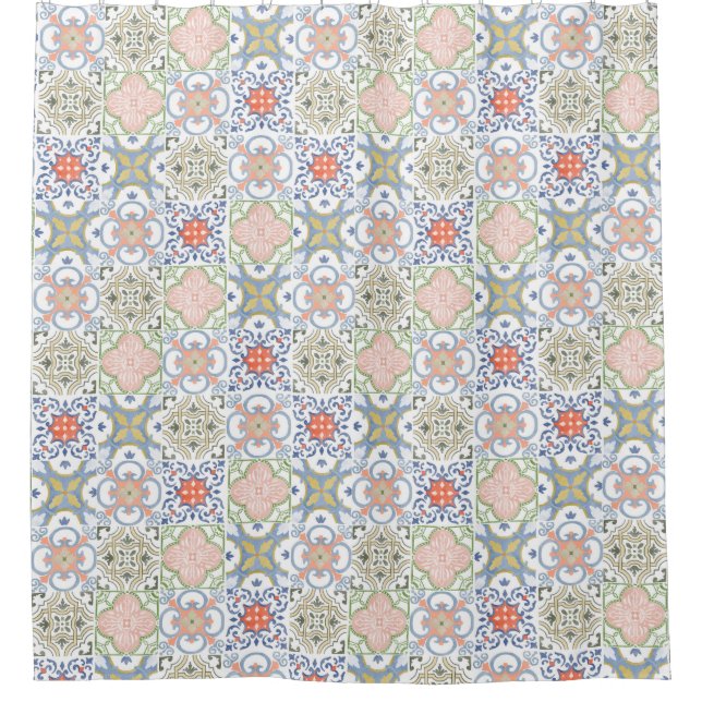 Mediterranean Tile – Vintage Portuguese Pattern Shower Curtain (Front)