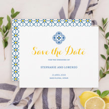 Mediterranean Tile Watercolor Lemon Wedding