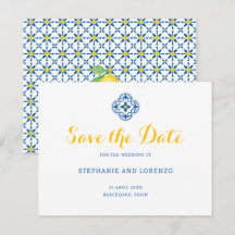 Mediterranean Tile Watercolor Lemon Wedding