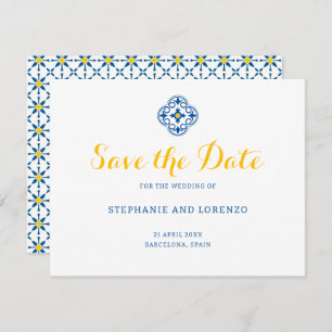 Mediterranean Tile Watercolor Lemon Wedding Save The Date